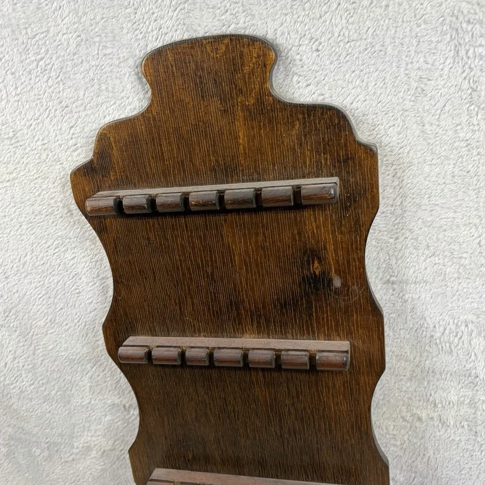 Vintage Wooden Wall Mount Spoon Display Rack 4 Tier Holds 24 Spoons Carved